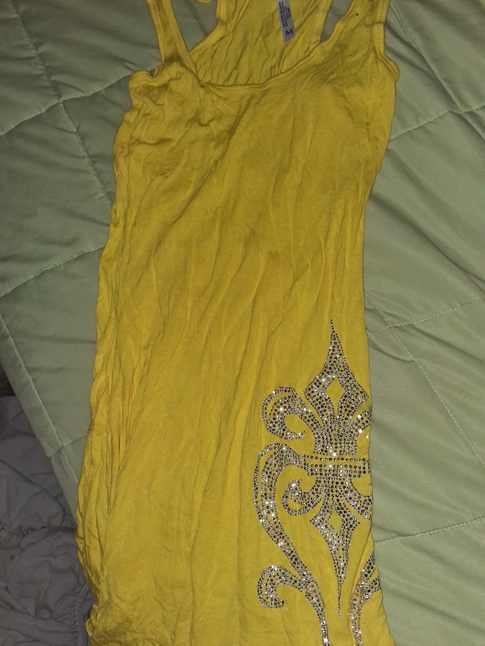 OP Yellow Sleeveless Tank Top with Decorative Tag Detail